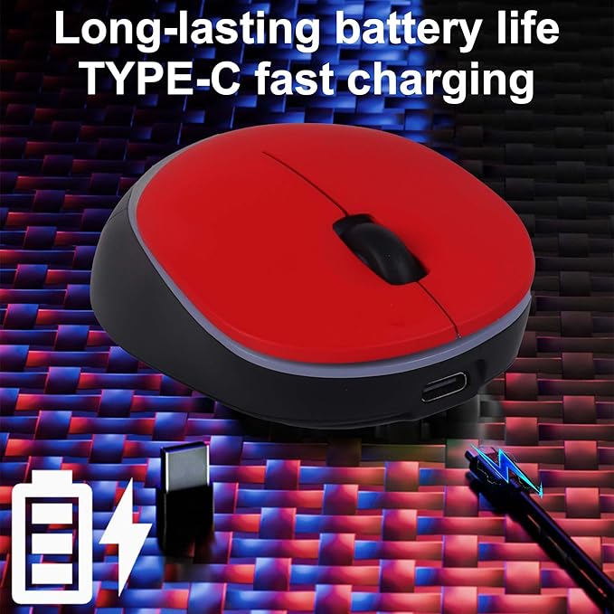 Wireless Bluetooth Mouse, Ergonomic Dual-Mode Rechargeable Silent Portable Mouse with RGB Gradient Breathing Light, for PC Laptop Tablet Computer, Office School Home Adult Student Kids Gift(Red)