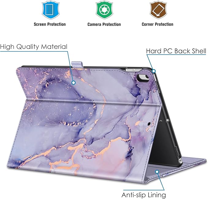 Fintie Case for iPad Air (3rd Gen) 10.5" 2019 / iPad Pro 10.5" 2017- [Sleek Shield] Premium PU Leather Slim Fit Multi Angle Stand Cover with Pocket, Pencil Holder, Auto Wake/Sleep, Lilac Marble