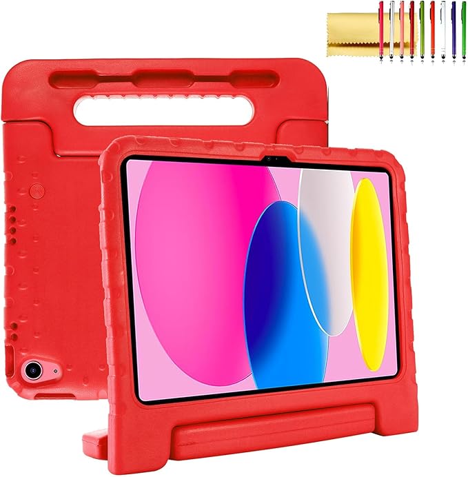 Dteck Kids Case for iPad 10th Generation 10.9" 2022,iPad 10th Gen Case with Pencil Holder, Shockproof Rugged Lightweight EVA Handle Stand Child Proof Kids Case for 10.9 inch iPad 10th Generation,Red