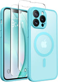 CAPRRO Magnetic for iPhone 13 Pro Max Case, [Compatible with MagSafe] [Full Camera Protection] Shockproof Protective Slim Translucent Matte Phone Case for iPhone 13 Pro Max 6.7'', Turquoise Blue