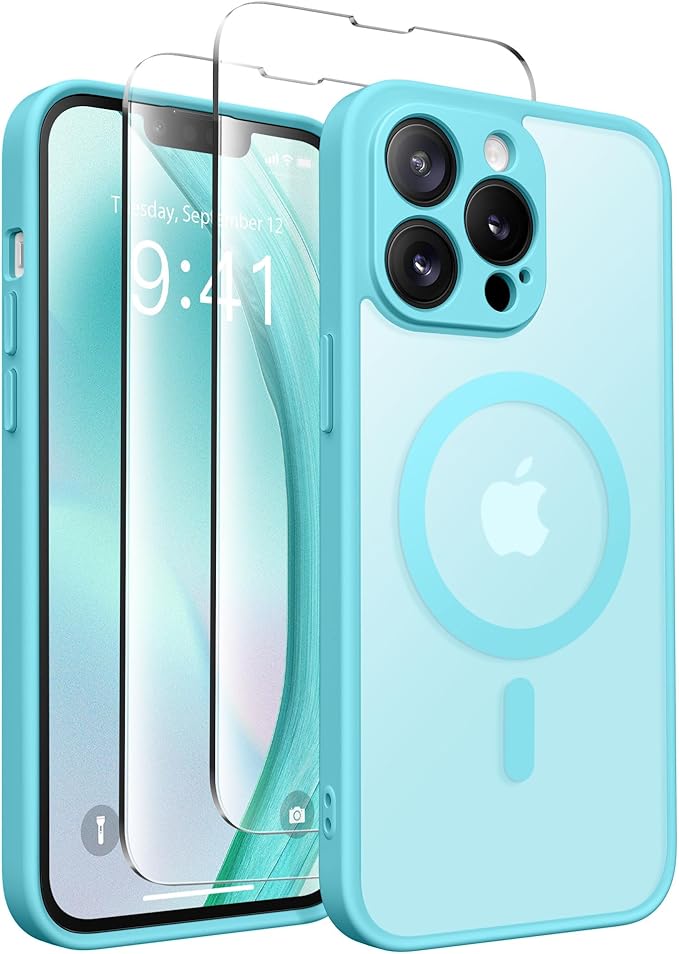 CAPRRO Magnetic for iPhone 13 Pro Max Case, [Compatible with MagSafe] [Full Camera Protection] Shockproof Protective Slim Translucent Matte Phone Case for iPhone 13 Pro Max 6.7'', Turquoise Blue