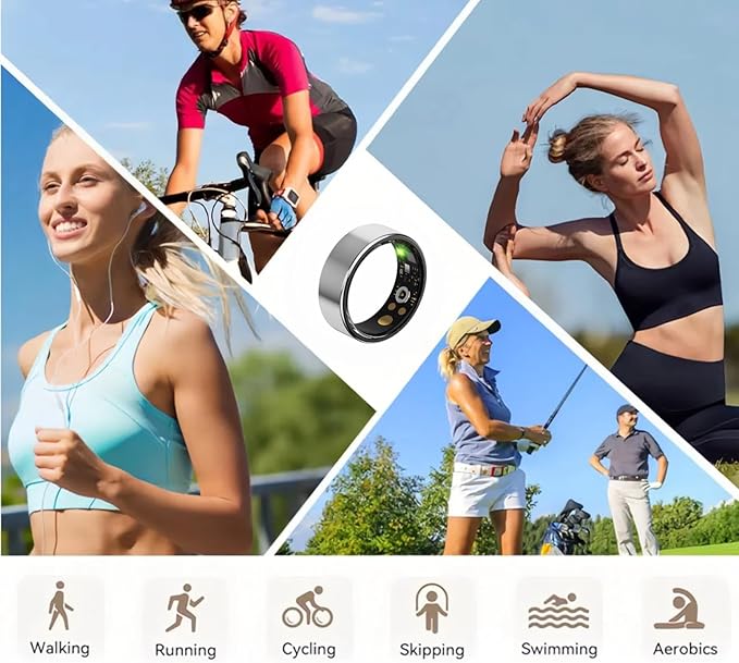Smart Health Ring, Fitness Tracker with Heart Rate, Blood Oxygen, Blood Pressure, Sleep & Step Monitoring, Waterproof, Compatible with iOS & Android, No Subscription Required (Silver, 8)