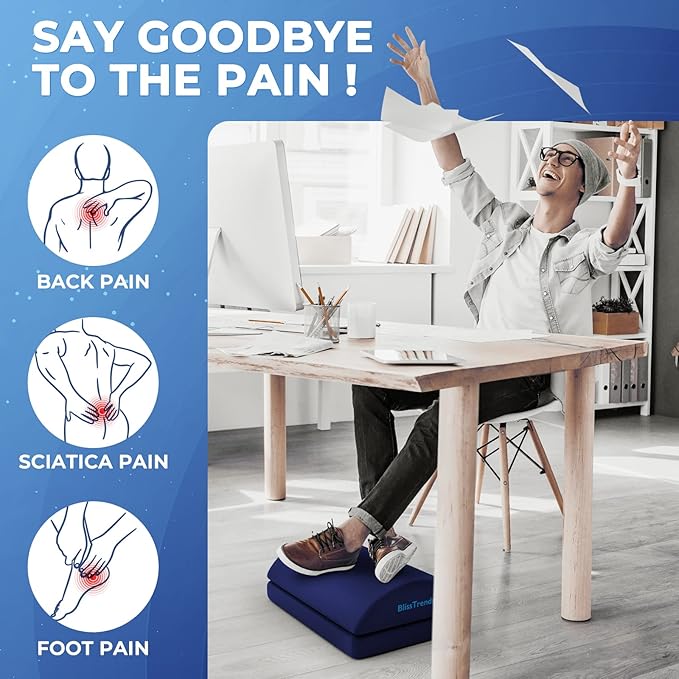 BlissTrends Foot Rest for Under Desk at Work - Versatile Foot Stool with Washable Cover - Comfortable Footrest with 2 Adjustable Heights for Car, Home and Office to Relieve Back,Lumbar,Knee Pain-Blue
