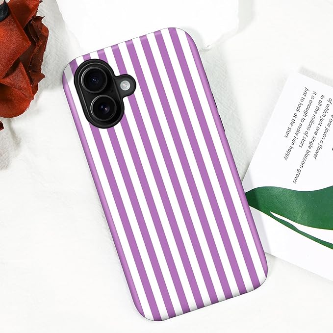 Magnetic for iPhone 17 Case Cute Stripes Phone Case, Shockproof Slim TPU and Hard PC Protective Phone Cover Compatible with MagSafe Designed for Women Girls, Purple