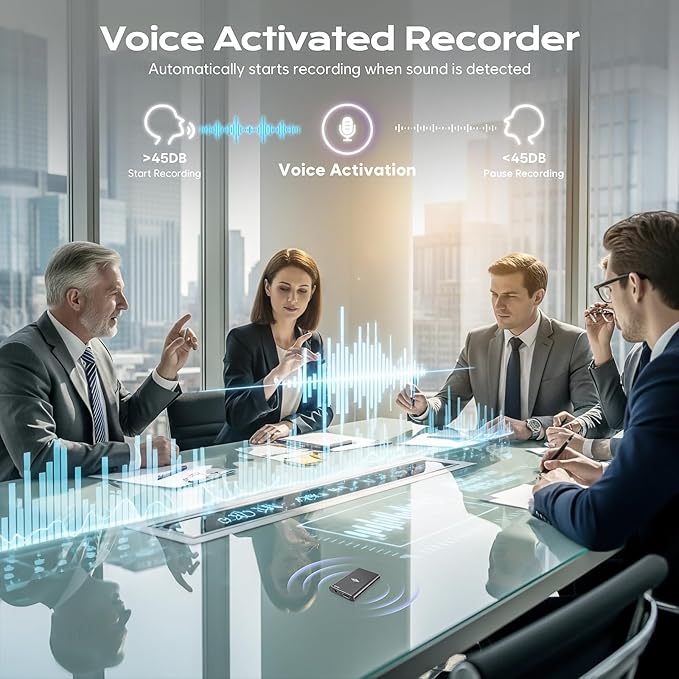 64GB Magnetic Voice Recorder - Lymorvex Voice Activated Recorder AI-Intelligent Noise Reduction, 4800 Hours Recording Device & USB-C Audio Recorder for Lectures, Interviews, Meetings