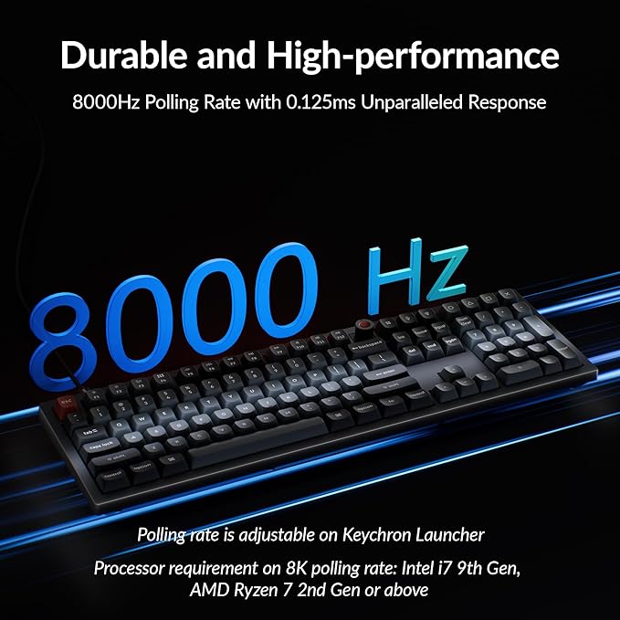 Keychron V6 8K Full Size Wired Mechanical Keyboard with Programmable Knob, 8000 Hz Polling Rate, OSA PBT Keycaps, Hot-swappable Super Red Switchs, RGB Backlit for Mac Windows Linux