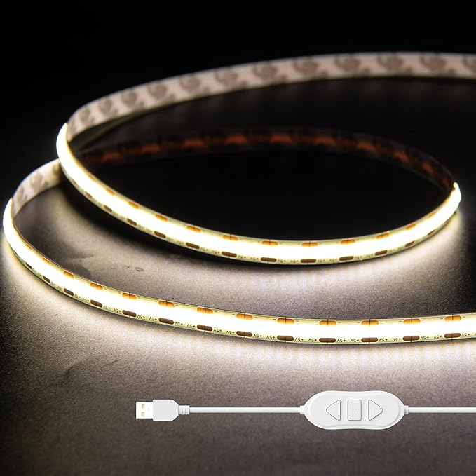 USB 5V COB LED Strip Lights 3.28ft/1M, Natural White 4000K Dimmable USB Powered Density COB Tape Flexible Cuttable LED Strip for TV Backlight, 3D Printer, RV, Sewing Machine, Bedroom, Mirror
