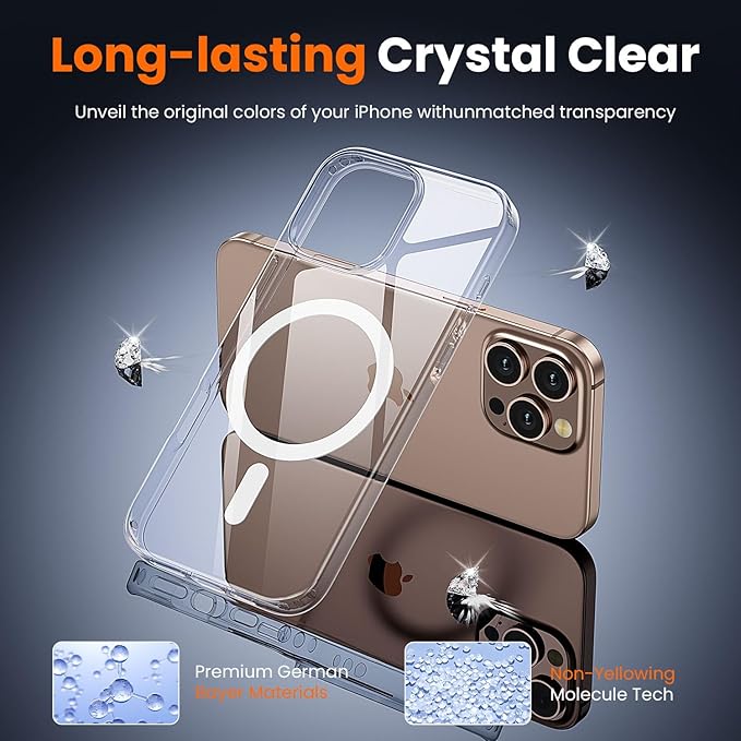 toushion 3 in 1 for iPhone 16 Pro Case Clear with MagSafe, Not Yellowing, Screen Protector*1 Camera Lens Protector*1, Military-Grade Protection for iPhone 16 Pro Phone Case 6.3 inch Clear