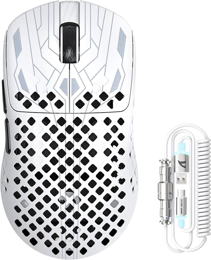 MAMBASNAKE M2 Carbon Fiber Wireless Gaming Mouse, PAW3395PRO 40K DPI, 1K Polling Rate 41g Ultralight Tri-Mode Ergonomic PC Mice, Cloud Driver AI Driver for PC/Mac/Win,White