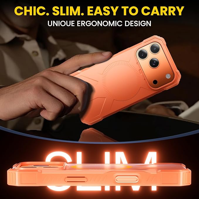 3 in1 for iPhone 17 Pro Max Case,[1 Screen Protector & 1 Camera Lens Protector ],7X Military-Grade Drop Protection ,Fits MagSafe ,Tough, Rugged & Durable for Heavy Duty iPhone 17 Pro Max Case, Orange