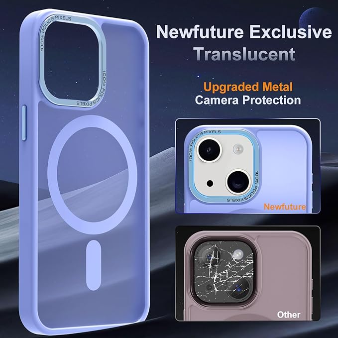 Newfuture Magnetic for iPhone 15 Case [Compatible with Magsafe] [Military Grade Drop Protection] Translucent Matte Anti-Fingerprint Shockproof Phone Case for iPhone 15 6.1 inch, Light Purple