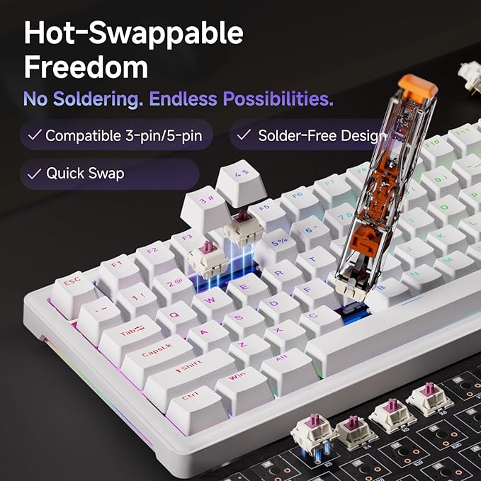 DIERYA DK81E 75% Mechanical Gaming Keyboard, Hot-Swappable, Pre-Lubed Linear Switches, Gasket-Mount, 6-Layer Dampening Foam, Programmable, Volume Knob, RGB Backlit, Double-Shot Keycaps, Wired, White