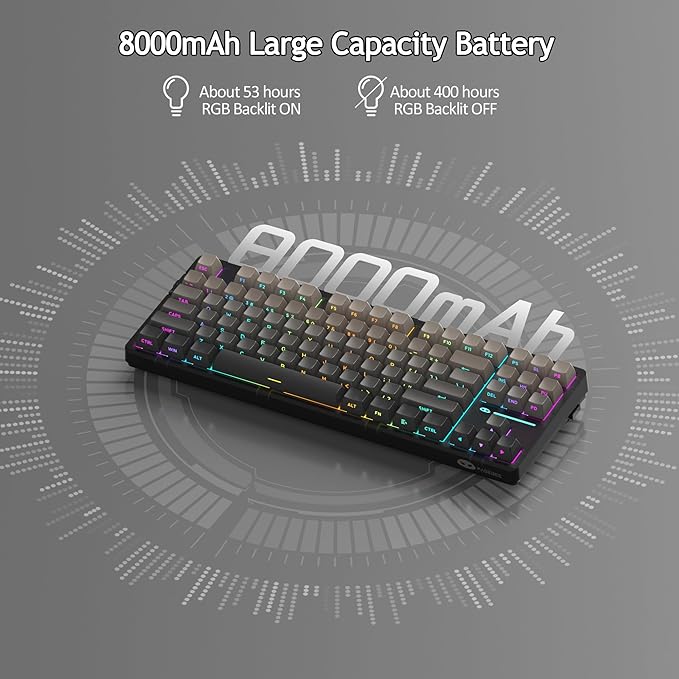MageGee LIGHT87 Wireless Creamy Keyboard, Gasket Structure, RGB Backlit, 2.4G/USB-C/BT5.0 Hot Swappable Mechanical Gaming Keyboard for Win/Mac/PC, 8000mAh Battery, Side Printed PBT Keycaps, Black