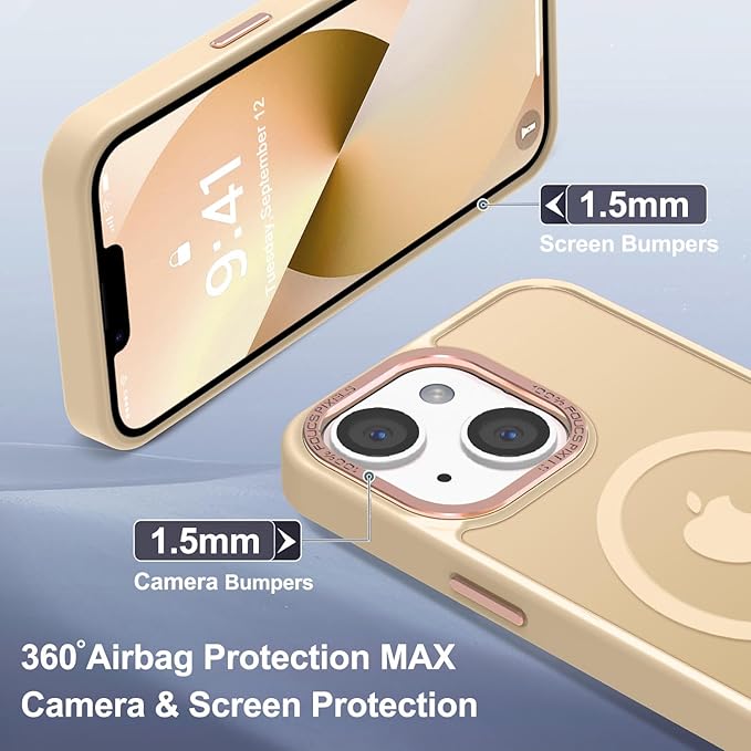 Newfuture Designed for iPhone 13 Case & iPhone 14 Case with Magnetic [13 FT Military Drop Protection] [Compatible with Magsafe] Translucent Shockproof with Anti-Fingerprint Phone Case, Creamy Yellow