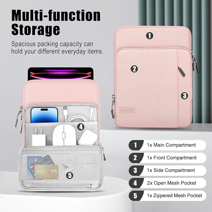 TiMOVO 13 Inch Tablet Sleeve with Shoulder Strap for iPad Air 13", iPad Pro 13"/ 12.9", Galaxy Tab S10 Plus/S10 FE+/FE Plus 12.4", Remarkable Paper Pro 11.8", Blush