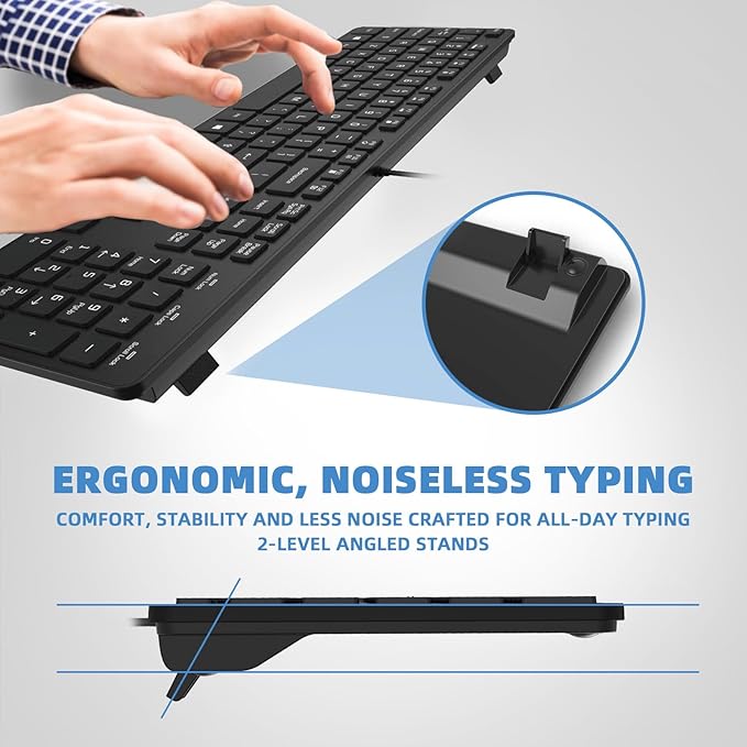 USB Wired Keyboard for Window,Comfortable Quiet Chocolate Keys, Durable Ultra-Slim Wired Computer Keyboard(QWERTY) for PC, Windows 11/10/8/7/XP/Vista KB1430