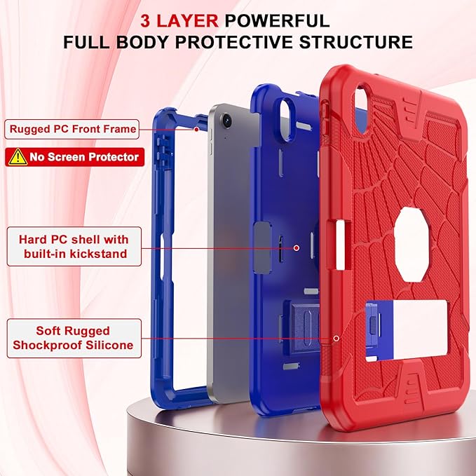 Sibeitu Case for iPad 11th A16/ 10th Generation 10.9 Inch 2025/2022, Hard 10th Gen i Pad Case with Stand & Pencil Holder, Shockproof Protective 10.9 inch iPad 10th Gen Cover for Kids Girls Boys, Red