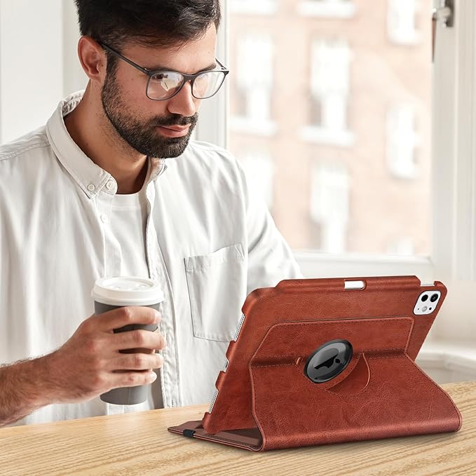 Fintie Rotating Case for iPad Pro 11-inch (M5) 2025 / (M4) 2024 - [Built-in Pencil Holder] 360 Degree Swiveling Smart Stand Protective Cover, Auto Sleep/Wake, Vintage Brown
