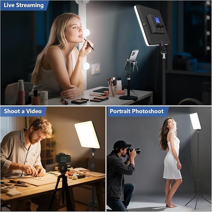 Led Video Light Panel, 20W Bi-Color Photography Lighting Kit with 4000mAh Battery, Dimmable 2500-8500K Conference Studio Light for YouTube/TikTok, AC Power Charger