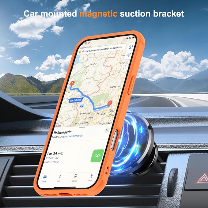 SKYLMW Compatible with iPhone 17 Pro Max Case with Invisible Magnetic O-Ring Stand Military-Grade Translucent Case for iPhone 17 ProMax 6.9" [Compatible with Mag-Safe][Great Grip Feeling],Orange