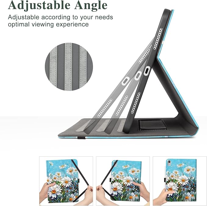 Vimorco Case for iPad (A16) 11th Generation 2025, for iPad 11th/10th Generation Case, Faux Leather Protective Adjustable Cover, Auto Sleep/Wake, Card Pocket with Pencil Holder for iPad10th Gen, Daisy