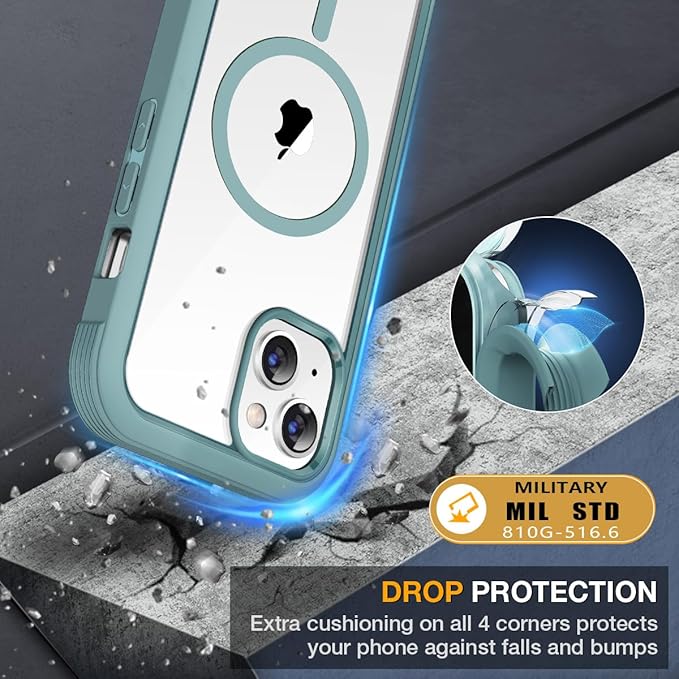 Miracase for iPhone 13 mini Case 5.4",Full-Body Protection,Clear Bumper Case with Built-in 9H Tempered Glass Screen Protector,Military-Grade Drop Protection Outdoor Phone Case for iPhone 13 mini,Teal