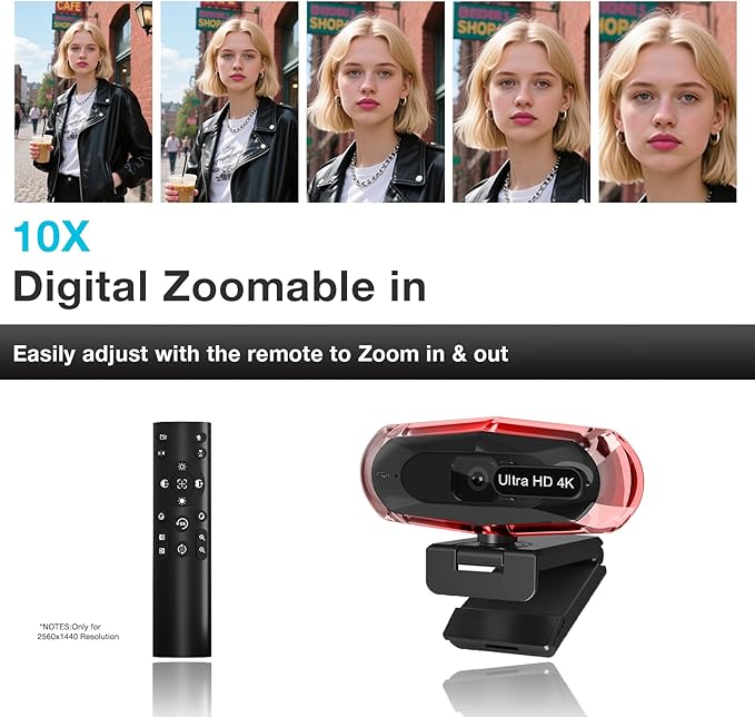 4K Webcam for PC, 4K Webcam with Remote Control and RGB Light, Autofocus Streaming Camera for PC/Mac, Plug and Play Computer Camera for Zoom/Skype/YouTube/Meeting
