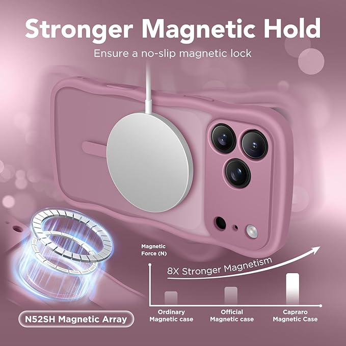 CAPRARO Magnetic for iPhone 17 Pro Case for Women Girls, Upgraded [Full Camera Protection] [Compatible with MagSafe] Cute Wave Translucent Matte Phone Case for iPhone 17 Pro, Black Currant