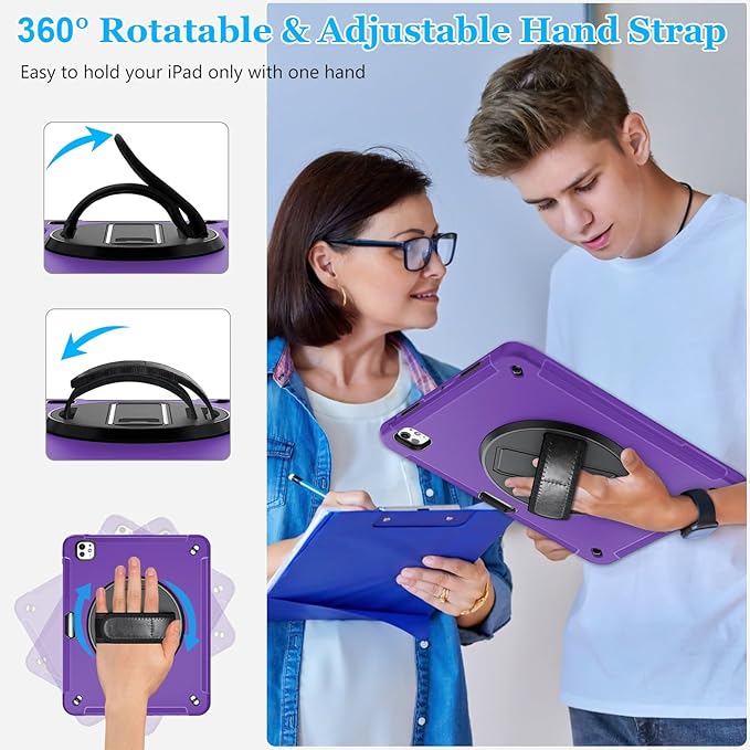 Case for iPad Pro 13 Inch M5 2025/ M4 2024: Military Grade Cover for iPad Pro 13" with Screen Protector - Stand - Handle - Shoulder Strap - Pencil Holder- Purple