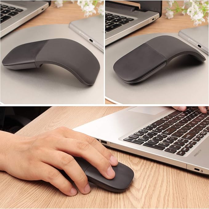 Foldable Mouse Bluetooth Folding Wireless Mice with Touch Panel-Black