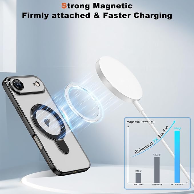 Compatible with iPhone 17 Air Case with Invisible Magnetic Ring Stand [Compatible with Mag-Safe] [Full Camera Lens Protector] Plating Clear Phone Case for iPhone 17 Air 6.5", Black