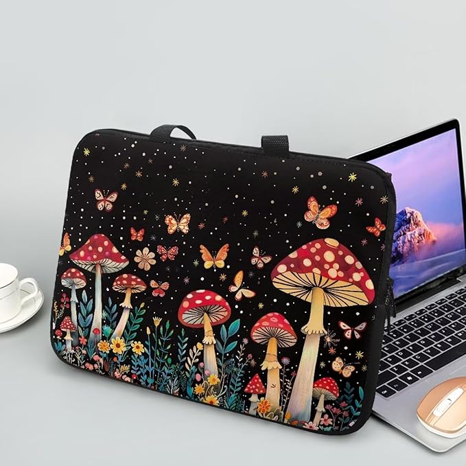 10 Inch Mushroom Forest Laptop Sleeve, Laptop Cover Computer Bag Tablet Carrying Case with Handle Tote Bags Notebook Case Handbag Messenger Briefcase for Travel/Business/School/Work
