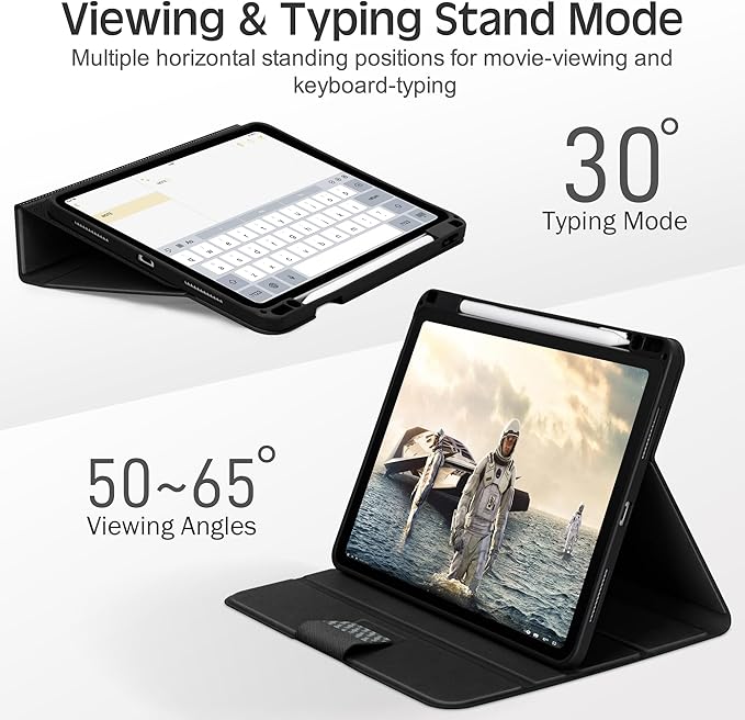 KingBlanc Case for iPad Pro 13-inch (M5 2025, M4 2024) with Pencil Holder, PU Leather Book-Style Cover, Auto Sleep/Wake, Pencil Pro & USB-C Compatible, Multi-Angle Stand for Viewing & Drawing, Black