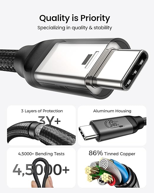 Silkland USB C Monitor Display Cable 10FT [4K@144Hz/60Hz 8K@30Hz], USB C 3.2 Gen 2x2 Video Cable, 20Gbps Data Transfer, 240W PD Fast Charge, Type C Compatible with iPhone 16, MacBook Pro, iPad