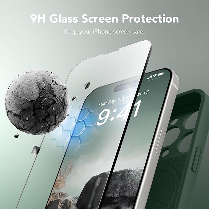 Magnetic for iPhone 14 Pro Case, Compatible with MagSafe, [Full Camera Protection][Screen Protector] Silicone Shockproof Protective Phone Case for iPhone 14 Pro 6.1", Alpine Green