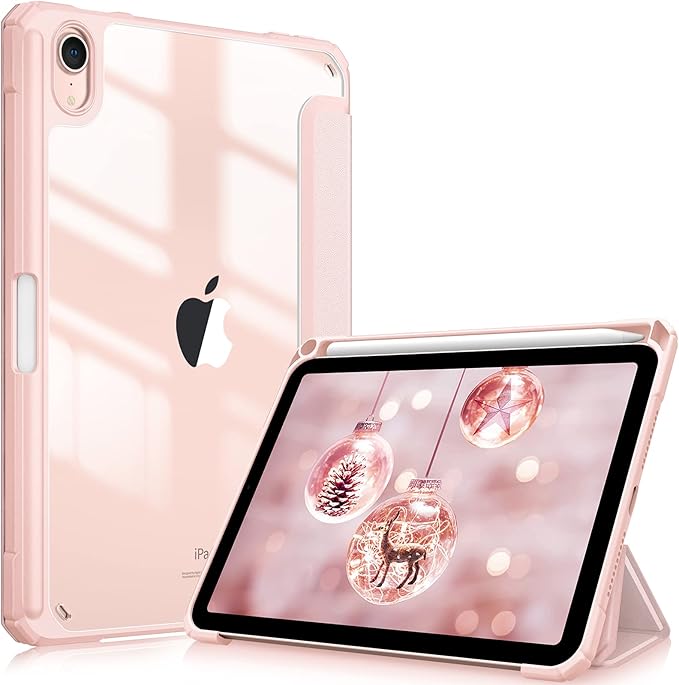 Fintie Hybrid Slim Case for iPad Mini 7 (A17 Pro, 7th Generation) 2024 / iPad Mini 6 (6th Gen) 8.3 Inch, [Built-in Pencil Holder] Shockproof Cover Clear Transparent Back Shell, Rose Gold