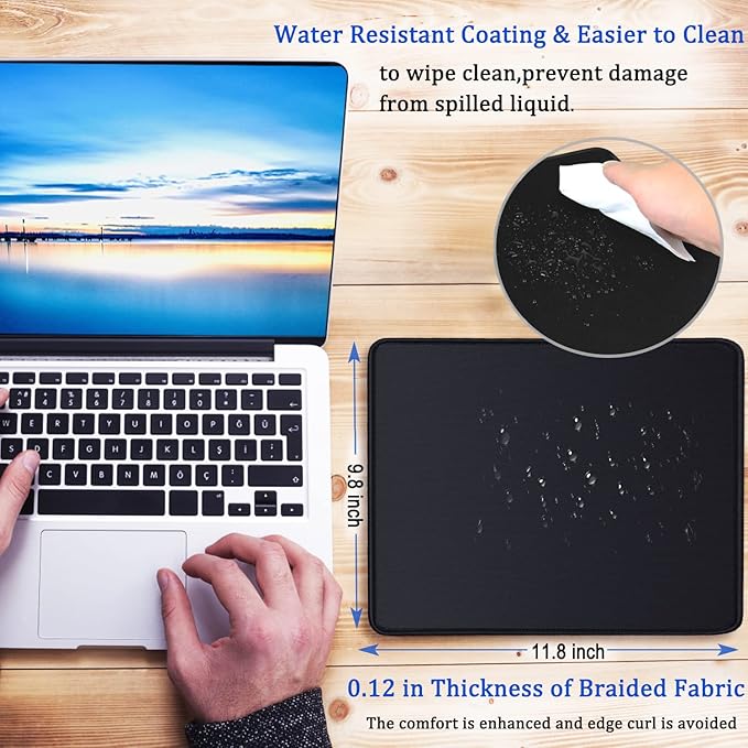 Mouse Pad, Upgraded 30% Larger Mouse pad with Durable Stitched Edges, Waterproof Mousepad, Nonslip Natural Rubber Base Mouse pad for Gaming Computer, Laptop, Office, Home, 11.8 x 9.8 x 0.12 in