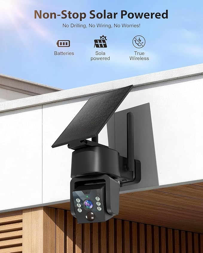 5G & 2.4G Wi-Fi Outdoor Camera Wireless,Solar Security Cameras Wireless Outdoor, 2K 360° PTZ Camera, Solar/Battery Powered, PIR Human Detection, Color Night Vision,Two-Way Voice Calling, Alexa