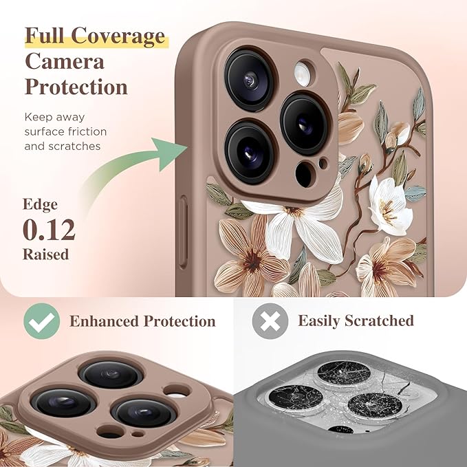 GVIEWIN for iPhone 16 Pro Max Case Compatible with MagSafe, [Military Grade Protection] [Screen Protector] Full Camera Protection Floral Translucent Women Magnetic Phone Case, Dogwood/Brown