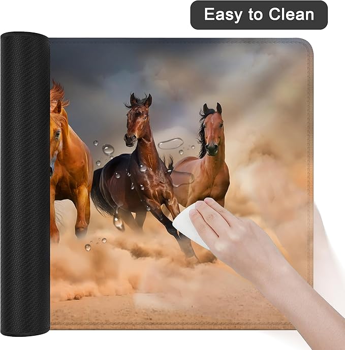 Horse Herd Run in Desert Desk Mat for Desktop,Extended Gaming Mouse Pad,Non-Slip Rubber Base Mousepad with Stitched Edges for Office Home Desk Decor,31.5X15.7 Inch