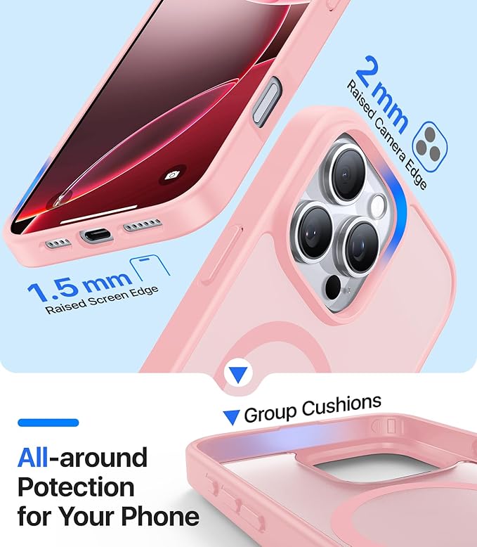Magnetic for iPhone 16 Pro Max Case[Compatible with MagSafe][Military-Grade Drop Protection][Anti-Yellowing]Shockproof Protective Translucent Matte Cover for iPhone 16 Pro Max Phone Case,Pink