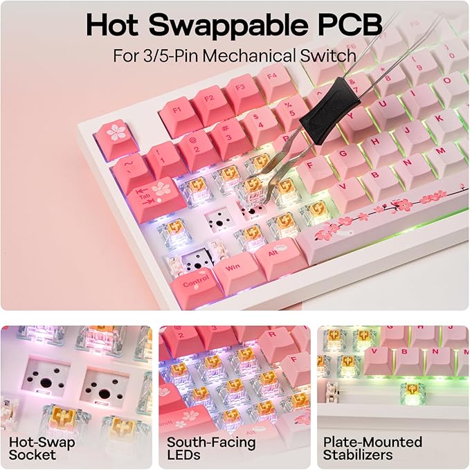 EPOMAKER QK108 Full Size Mechanical Keyboard with Screen & Knob, 8000mAh, Creamy&Thocky, Gasket, RGB Backlit, Mac Keycap, Wireless Gaming Keyboard for Mac/Win (Pink, Creamy Jade)