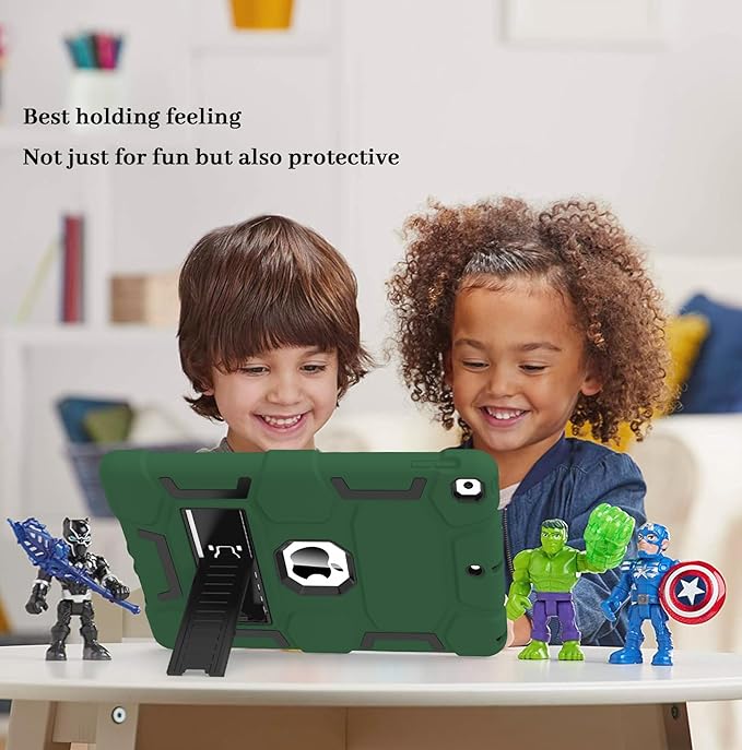 CCMAO for iPad 9th Generation Case, iPad 8th 7th Generation Case, iPad 10.2 Inch 2021/2020/2019 Case, Heavy Duty Rugged Shockproof Protective Cover with Kickstand, Dark Green+Black