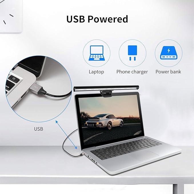 Wodgreat Laptop Monitor Lamp, LED Screen Light Bar, Adjustable Brightness & Color Temperature, Eye-Care Tablet Lamp for Keyboard, No Screen Glare, Space Saving, USB Powered, for Laptop Only