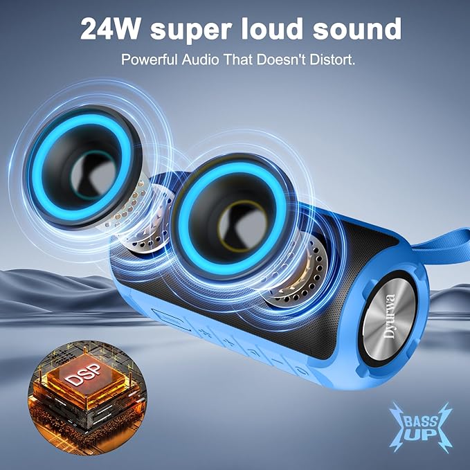 Bluetooth Speaker, 2026 NEW Portable Wireless Speaker, 24W Super Loud,TWS Pairing, Colorful RGB Lights, IPX7 Waterproof, 12H Playtime, HD Call for Outdoor/Home/Party/Beach, White Elephant Gift Blue