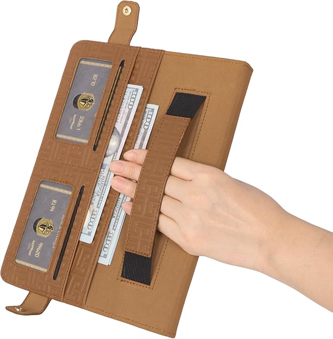 Handbag Case for iPad mini 5th 4th 3rd 2nd 1st Generation (Prior to 2019), Techcircle Elegant Crossbody Folio Stand Wallet Case with Pencil Holder, Card Slots, Hand Strap, Shoulder Strap, Brown