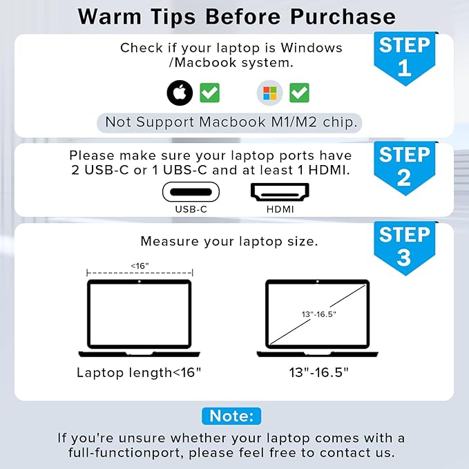 Laptop Screen Extender - 14 Inch 1080p FHD IPS Triple Portable Monitor for 13-17.3 Inch Laptops - Plug and Play Type-C/HDMI for Windows, Mac