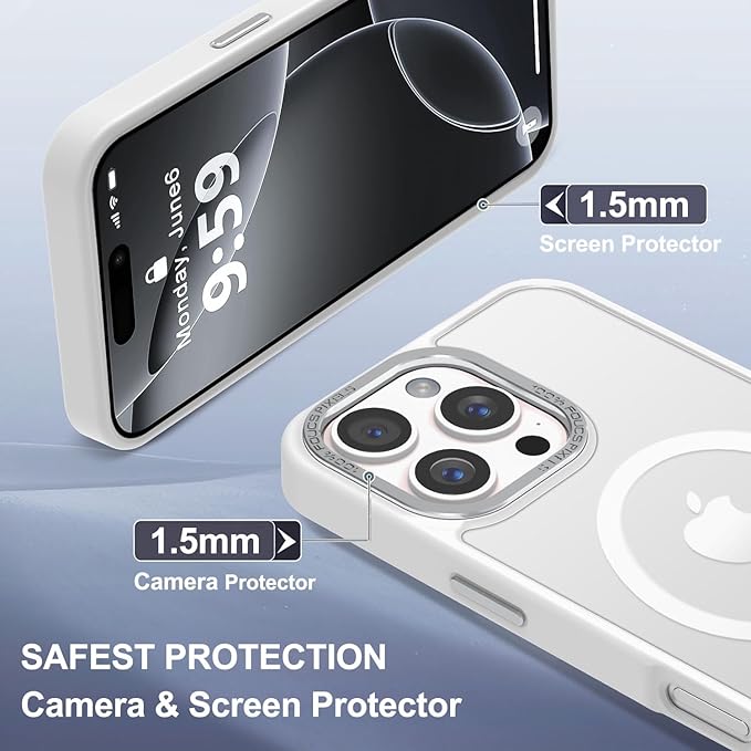 Newfuture Designed for iPhone 16 Pro Case with Magnetic [13 FT Military Drop Protection] [Compatible with Magsafe] Slim Translucent Matte Shockproof with Anti-Fingerprint Phone Case,Frosted White