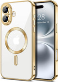 Hython Magnetic Clear for iPhone 16 Case with Camera Lens Protector [Compatible with MagSafe] Luxury Plating Edge Slim Soft TPU Cover Protective Phone Case for iPhone 16 6.1", Gold