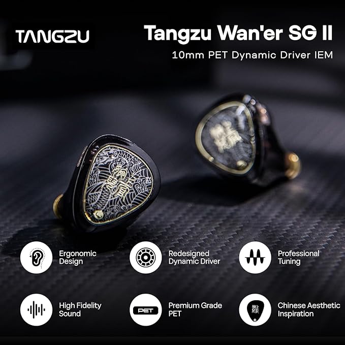 Linsoul TANGZU Wan'er S.G II in Ear Monitor,HiFi Wired Earbuds,10mm Dynamic Driver PET Diaphragm Gaming IEM Earphones with 2Pin Detachable OFC Cable for Audiophile DJ Stage (Clear Black, 3.5mm Mic)